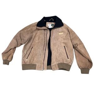 WeatherGuard Large Camel Tan Leather Work Jacket with OBENCO Logo